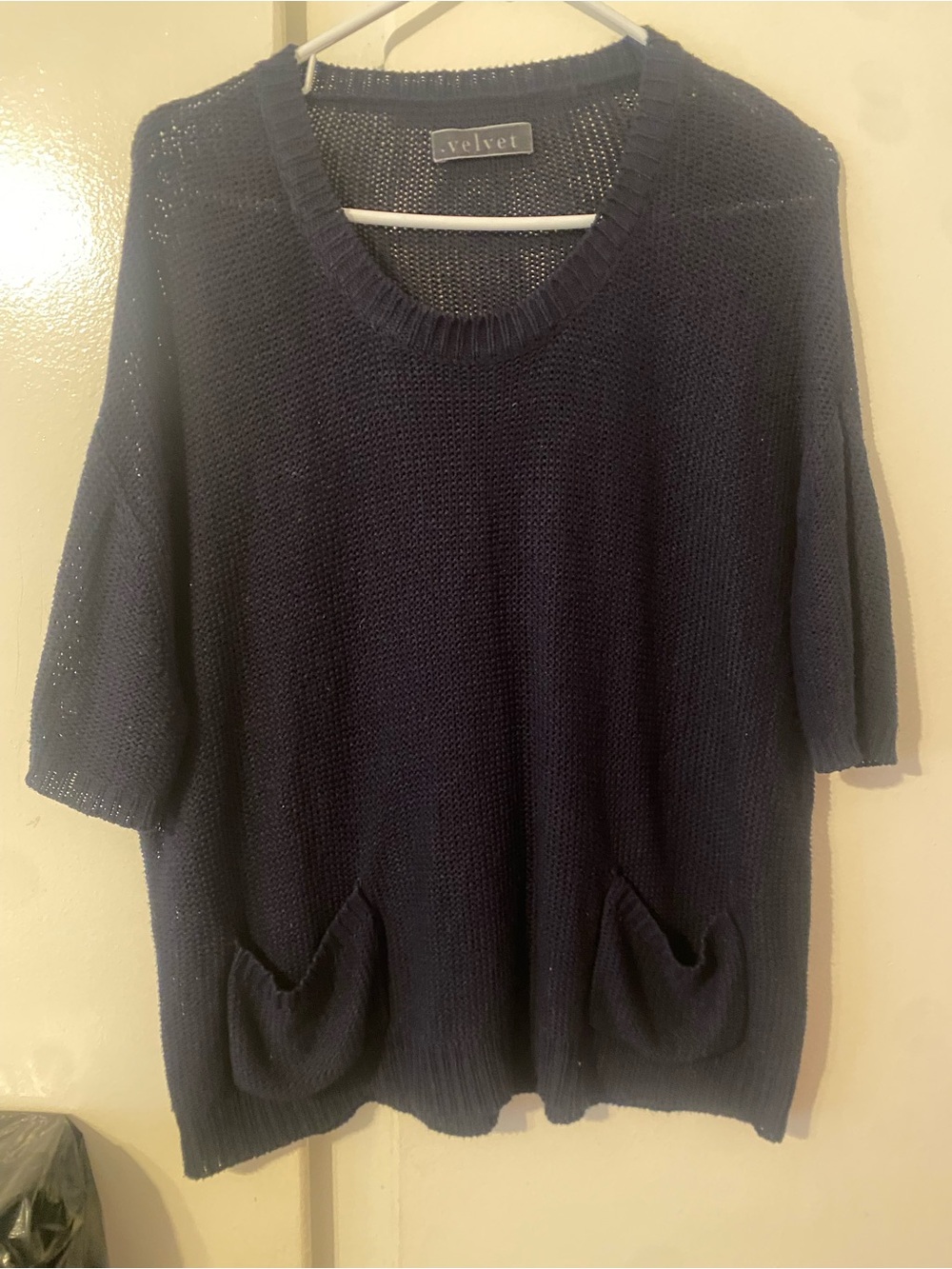 Velvet Navy Short-Sleeve Scoop Neck Knit Sweater